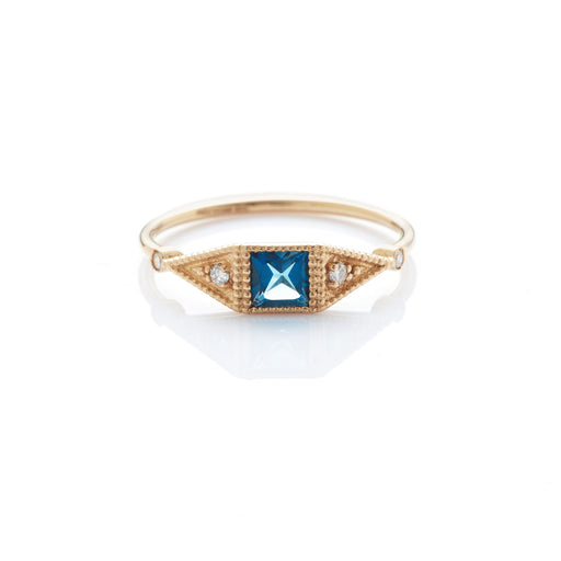 bague carrée diamant topaze bleue