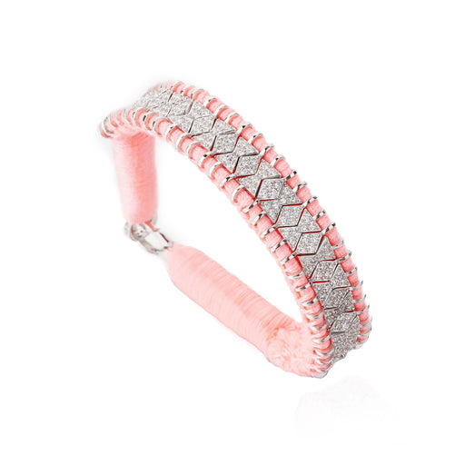 Bracelet en fil corail fluo décoré en argent serti de diamants | Bijoux pour femme | La Ruée