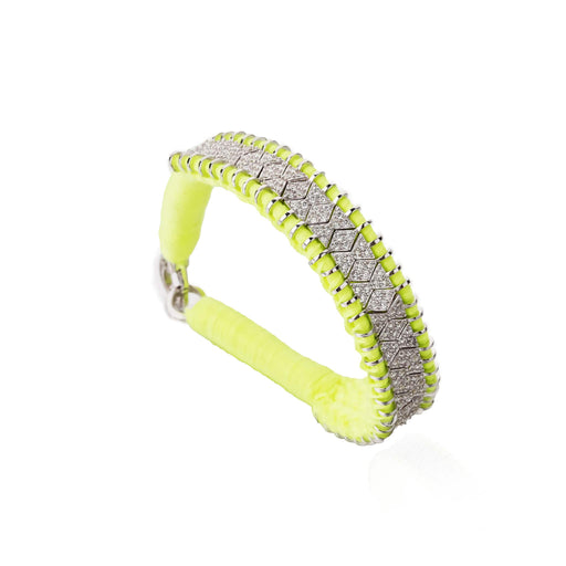 Bracelet en fil jaune fluo décoré en argent serti de diamants | Bijoux pour femme | La Ruée