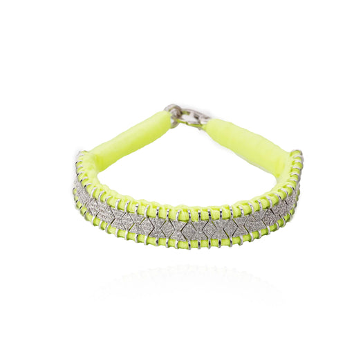 Bracelet en fil jaune fluo décoré en argent serti de diamants | Bijoux pour femme | La Ruée