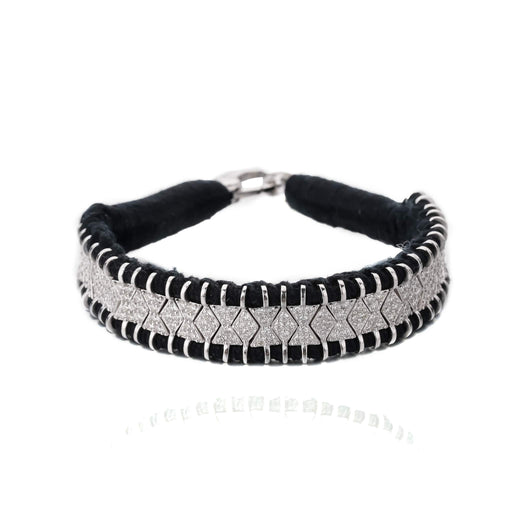 Bracelet en fil noir décoré en argent serti de diamants | Bijoux pour femme | La Ruée