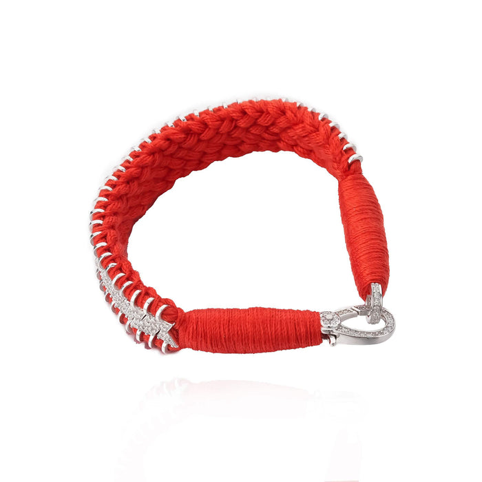 Bracelet en fil rouge décoré en argent serti de diamants | Bijoux pour femme | La Ruée