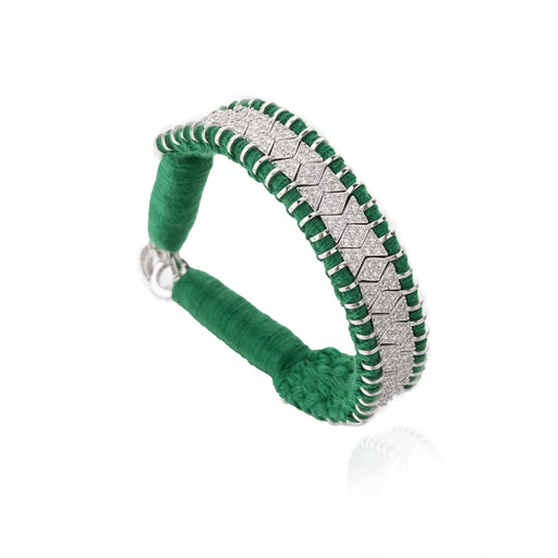 Bracelet en fil vert décoré en argent serti de diamants | Bijoux pour femme | La Ruée