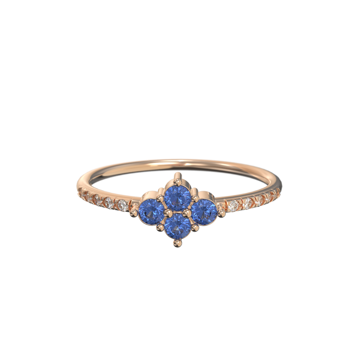 Bague en or rose 18 carats sertie de diamants et de 4 Saphirs bleu | Bijoux femme | La Ruée