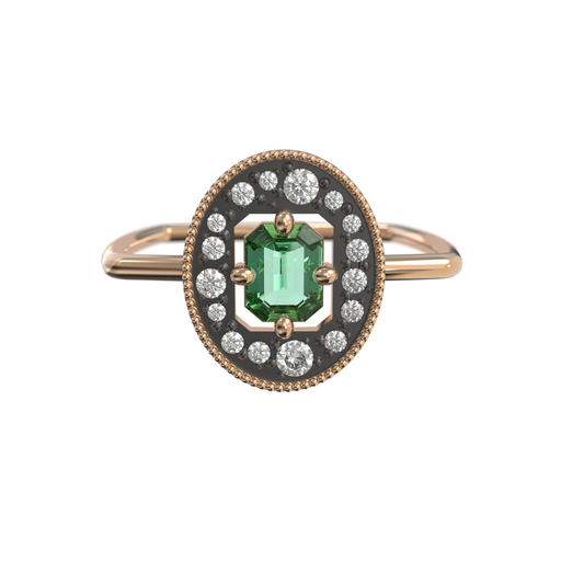 Bague en or rose 18k incrustée d'une émeraude et de diamants | Bijoux pour femme | La Ruée