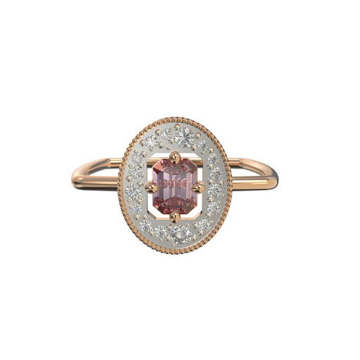 Bague en or jaune 18k incrustée d'un saphir rose et de diamants | Bijoux pour femme | La Ruée