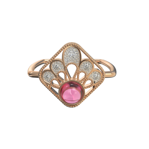 Bague en or jaune 18k incrustée d'un saphir rose et de diamants | Bijoux pour femme | La Ruée