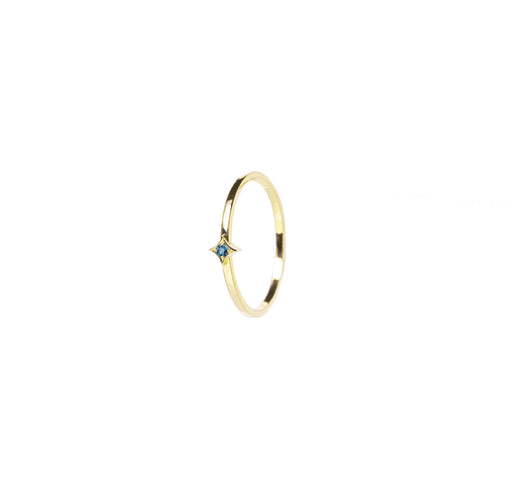 Bague en or jaune anneau fin avec pierre aigue-marine bleu - Horah sur la ruée