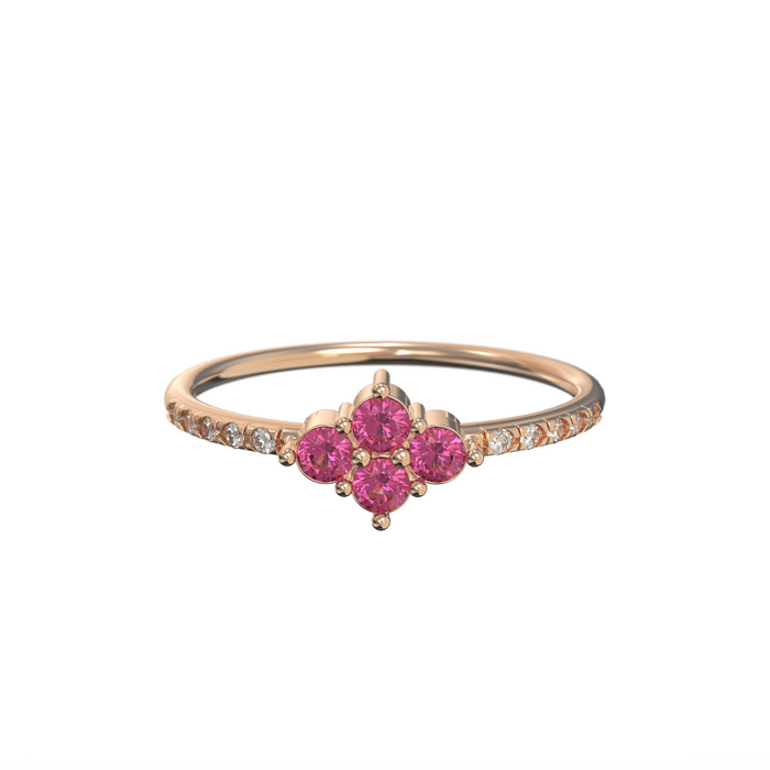 Bague en or rose 18 carats sertie de diamants et de 4 Saphirs rose | Bijoux femme | La Ruée