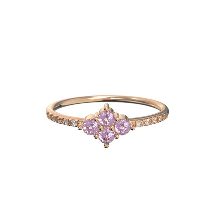 Bague en or rose 18 carats sertie de diamants et de 4 améthystes violettes | Bijoux femme | La Ruée
