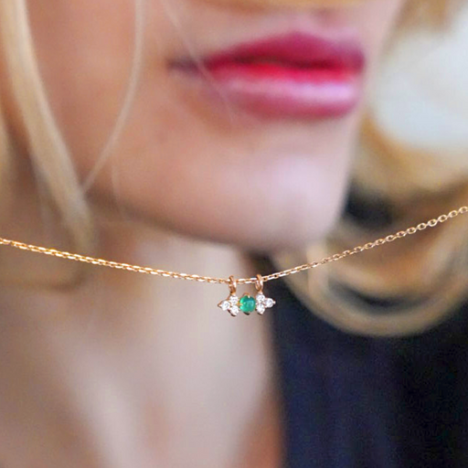 Collier or rose 18 carats serti de 3 diamants blanc et Chrysoprase | Bijoux femme | La Ruée