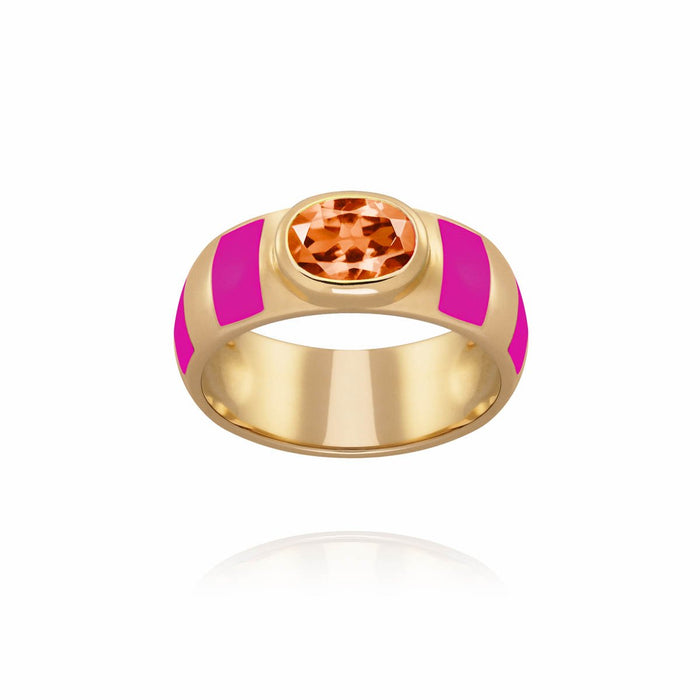 Bague en or avec saphir et émail fuchsia
