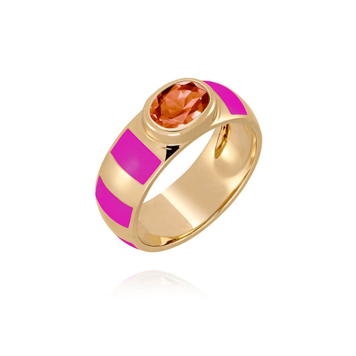 Bague en or avec saphir et émail fuchsia
