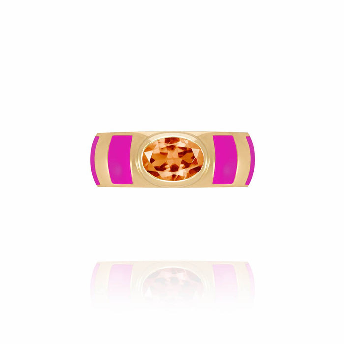 Bague en or avec saphir et émail fuchsia