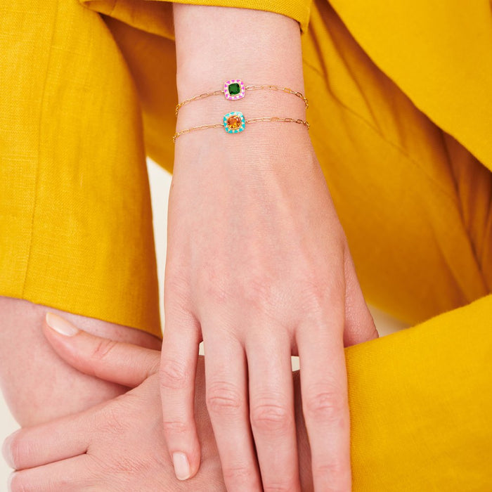 Bracelet en or, diamants, citrine et émail turquoise