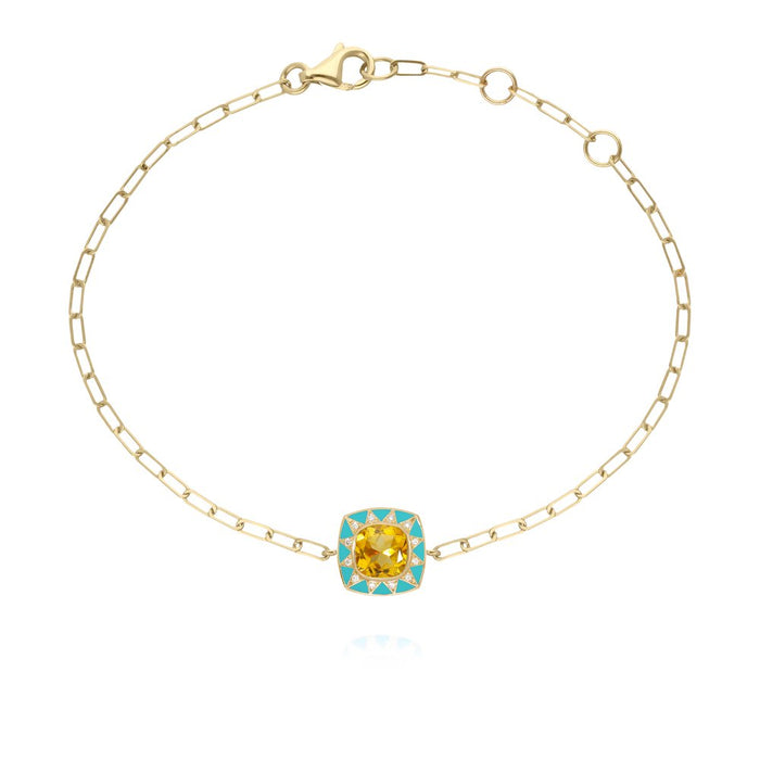 Bracelet en or, diamants, citrine et émail turquoise