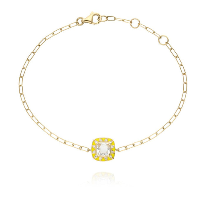 Bracelet en or, diamants, cristal de roche et émail jaune