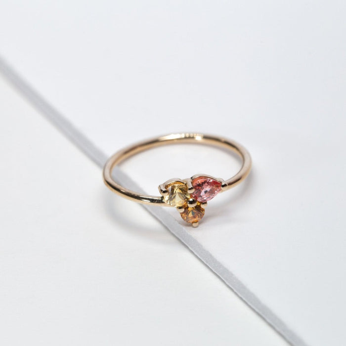 Bague en or jaune 750 incrustée de saphirs orange 0,5 carat | Bijoux pour femme | La Ruée