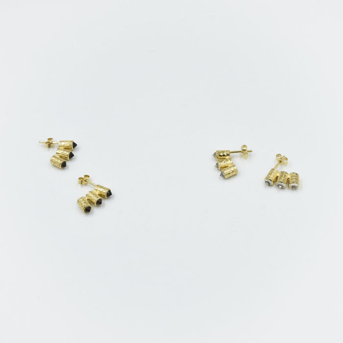 Boucles d’oreilles en argent ou plaqué or et cristal de roche ou quartz fumé