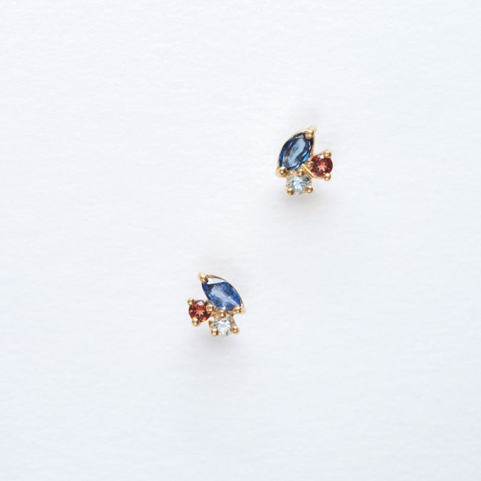 Boucles d'oreilles en Or jaune incrustées de Saphirs, d'Aigue-Marine et de Grenat | Bijoux pour femme | La Ruée