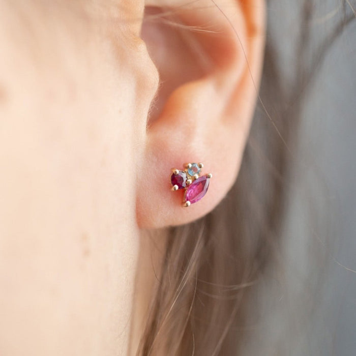 Boucles d'oreilles en Or rose incrustées de Rubis et d'Aigue-Marine | Bijoux pour femme | La Ruée