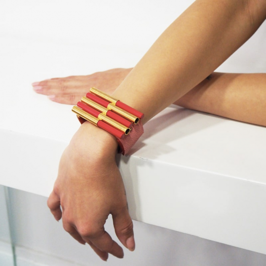 Bracelet manchette design rouge et or mikado