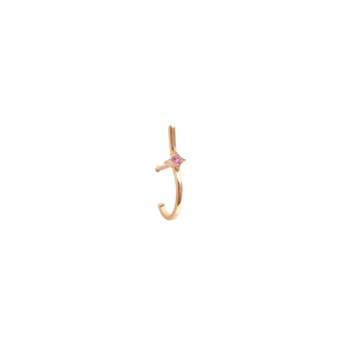 Boucle d'oreille créole en or jaune et étoile incrusté d'un saphir rose réalisée par Horah vendue sur la Ruée